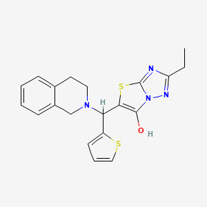molecular formula C20H20N4OS2 B2801321 5-((3,4-dihydroisoquinolin-2(1H)-yl)(thiophen-2-yl)methyl)-2-ethylthiazolo[3,2-b][1,2,4]triazol-6-ol CAS No. 886916-28-5