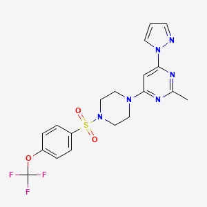 molecular formula C19H19F3N6O3S B2801334 2-methyl-4-(1H-pyrazol-1-yl)-6-(4-((4-(trifluoromethoxy)phenyl)sulfonyl)piperazin-1-yl)pyrimidine CAS No. 1170974-37-4