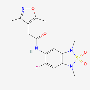molecular formula C15H17FN4O4S B2801335 2-(3,5-dimethylisoxazol-4-yl)-N-(6-fluoro-1,3-dimethyl-2,2-dioxido-1,3-dihydrobenzo[c][1,2,5]thiadiazol-5-yl)acetamide CAS No. 2034541-62-1