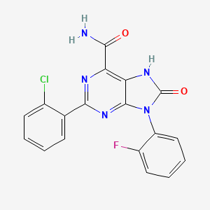molecular formula C18H11ClFN5O2 B2801340 2-(2-chlorophenyl)-9-(2-fluorophenyl)-8-oxo-7H-purine-6-carboxamide CAS No. 898446-09-8