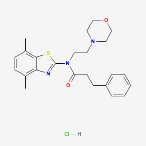 molecular formula C24H30ClN3O2S B2801382 N-(4,7-dimethylbenzo[d]thiazol-2-yl)-N-(2-morpholinoethyl)-3-phenylpropanamide hydrochloride CAS No. 1330382-49-4