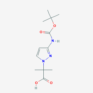 molecular formula C12H19N3O4 B2801391 2-(3-{[(tert-butoxy)carbonyl]amino}-1H-pyrazol-1-yl)-2-methylpropanoic acid CAS No. 2031268-69-4
