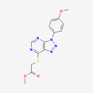 molecular formula C14H13N5O3S B2801402 methyl 2-((3-(4-methoxyphenyl)-3H-[1,2,3]triazolo[4,5-d]pyrimidin-7-yl)thio)acetate CAS No. 863500-89-4
