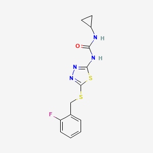 molecular formula C13H13FN4OS2 B2801419 1-Cyclopropyl-3-(5-((2-fluorobenzyl)thio)-1,3,4-thiadiazol-2-yl)urea CAS No. 1173269-51-6