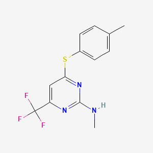 molecular formula C13H12F3N3S B2801420 N-methyl-4-[(4-methylphenyl)sulfanyl]-6-(trifluoromethyl)-2-pyrimidinamine CAS No. 400086-81-9