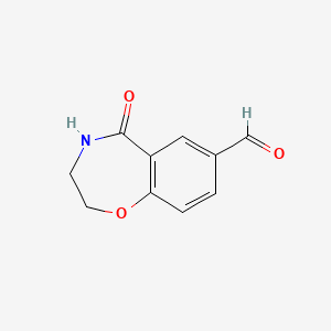 molecular formula C10H9NO3 B2801422 5-氧代-3,4-二氢-2H-1,4-苯并噁唑啉-7-甲醛 CAS No. 933753-41-4