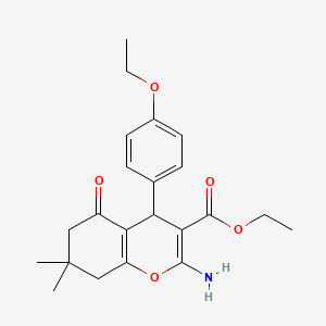 molecular formula C22H27NO5 B2801424 乙酸2-氨基-4-(4-乙氧基苯基)-7,7-二甲基-5-氧代-6,8-二氢-4H-香豆素-3-羧酯 CAS No. 709643-46-9