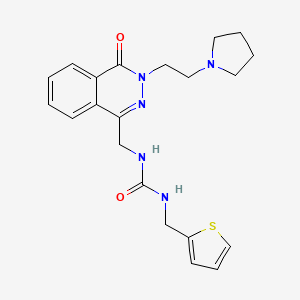 molecular formula C21H25N5O2S B2801425 1-((4-Oxo-3-(2-(pyrrolidin-1-yl)ethyl)-3,4-dihydrophthalazin-1-yl)methyl)-3-(thiophen-2-ylmethyl)urea CAS No. 1448034-96-5
