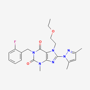 molecular formula C22H25FN6O3 B2801434 8-(3,5-dimethyl-1H-pyrazol-1-yl)-7-(2-ethoxyethyl)-1-(2-fluorobenzyl)-3-methyl-1H-purine-2,6(3H,7H)-dione CAS No. 1013991-99-5
