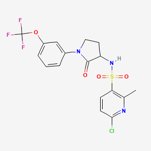 molecular formula C17H15ClF3N3O4S B2801440 6-Chloro-2-methyl-N-[2-oxo-1-[3-(trifluoromethoxy)phenyl]pyrrolidin-3-yl]pyridine-3-sulfonamide CAS No. 2411196-21-7