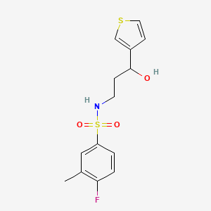 molecular formula C14H16FNO3S2 B2801454 4-fluoro-N-(3-hydroxy-3-(thiophen-3-yl)propyl)-3-methylbenzenesulfonamide CAS No. 2034299-56-2