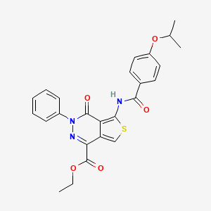 molecular formula C25H23N3O5S B2801457 Ethyl 4-oxo-3-phenyl-5-[(4-propan-2-yloxybenzoyl)amino]thieno[3,4-d]pyridazine-1-carboxylate CAS No. 851947-05-2