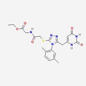 molecular formula C21H24N6O5S B2801472 ethyl 2-(2-((4-(2,5-dimethylphenyl)-5-((2,6-dioxo-1,2,3,6-tetrahydropyrimidin-4-yl)methyl)-4H-1,2,4-triazol-3-yl)thio)acetamido)acetate CAS No. 852048-38-5