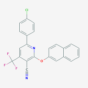 molecular formula C23H12ClF3N2O B2801475 6-(4-Chlorophenyl)-2-(2-naphthyloxy)-4-(trifluoromethyl)nicotinonitrile CAS No. 338963-46-5