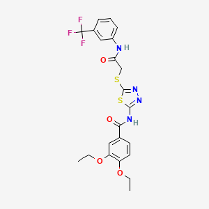 molecular formula C22H21F3N4O4S2 B2801484 3,4-diethoxy-N-(5-((2-oxo-2-((3-(trifluoromethyl)phenyl)amino)ethyl)thio)-1,3,4-thiadiazol-2-yl)benzamide CAS No. 896033-00-4