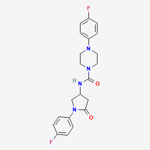 molecular formula C21H22F2N4O2 B2801487 4-(4-fluorophenyl)-N-[1-(4-fluorophenyl)-5-oxopyrrolidin-3-yl]piperazine-1-carboxamide CAS No. 891105-54-7