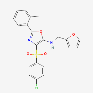 molecular formula C21H17ClN2O4S B2801491 4-[(4-chlorophenyl)sulfonyl]-N-(furan-2-ylmethyl)-2-(2-methylphenyl)-1,3-oxazol-5-amine CAS No. 862738-58-7