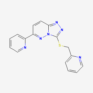 molecular formula C16H12N6S B2801495 6-(Pyridin-2-yl)-3-((pyridin-2-ylmethyl)thio)-[1,2,4]triazolo[4,3-b]pyridazine CAS No. 894055-09-5