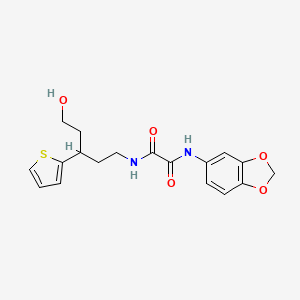 molecular formula C18H20N2O5S B2801501 N1-(benzo[d][1,3]dioxol-5-yl)-N2-(5-hydroxy-3-(thiophen-2-yl)pentyl)oxalamide CAS No. 2034481-62-2