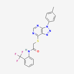 molecular formula C20H15F3N6OS B2801504 2-((3-(p-tolyl)-3H-[1,2,3]triazolo[4,5-d]pyrimidin-7-yl)thio)-N-(2-(trifluoromethyl)phenyl)acetamide CAS No. 863459-48-7