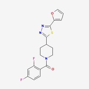 molecular formula C18H15F2N3O2S B2801505 (2,4-二氟苯基)(4-(5-(呋喃-2-基)-1,3,4-噻二唑-2-基)哌啶-1-基)甲酮 CAS No. 1105208-13-6