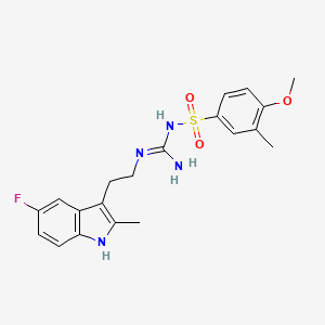 molecular formula C20H23FN4O3S B2801514 N-(N-(2-(5-fluoro-2-methyl-1H-indol-3-yl)ethyl)carbamimidoyl)-4-methoxy-3-methylbenzenesulfonamide CAS No. 869075-10-5