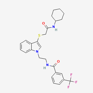 molecular formula C26H28F3N3O2S B2801533 N-(2-(3-((2-(cyclohexylamino)-2-oxoethyl)thio)-1H-indol-1-yl)ethyl)-3-(trifluoromethyl)benzamide CAS No. 497072-79-4