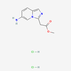 molecular formula C10H13Cl2N3O2 B2801555 Methyl 2-(6-aminoimidazo[1,5-a]pyridin-3-yl)acetate;dihydrochloride CAS No. 2503209-28-5