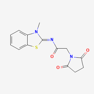 molecular formula C14H13N3O3S B2801556 2-(2,5-dioxopyrrolidin-1-yl)-N-(3-methyl-1,3-benzothiazol-2-ylidene)acetamide CAS No. 329903-06-2
