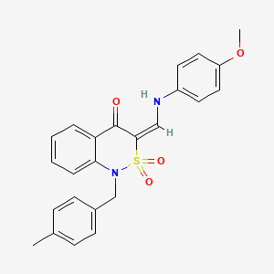 molecular formula C24H22N2O4S B2801573 (3E)-3-{[(4-methoxyphenyl)amino]methylene}-1-(4-methylbenzyl)-1H-2,1-benzothiazin-4(3H)-one 2,2-dioxide CAS No. 893310-46-8