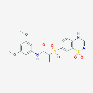 molecular formula C18H19N3O7S2 B2801575 N-(3,5-dimethoxyphenyl)-2-((1,1-dioxido-4H-benzo[e][1,2,4]thiadiazin-7-yl)sulfonyl)propanamide CAS No. 946323-42-8