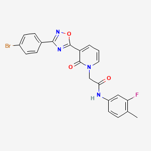 molecular formula C22H16BrFN4O3 B2801589 2-[3-[3-(4-bromophenyl)-1,2,4-oxadiazol-5-yl]-2-oxopyridin-1(2H)-yl]-N-(3-fluoro-4-methylphenyl)acetamide CAS No. 1105223-23-1