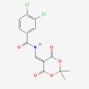 molecular formula C14H11Cl2NO5 B2801611 3,4-dichloro-N-[(2,2-dimethyl-4,6-dioxo-1,3-dioxan-5-yliden)methyl]benzenecarboxamide CAS No. 477885-67-9