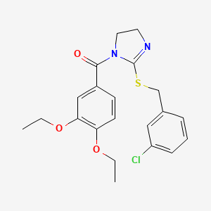 molecular formula C21H23ClN2O3S B2801618 [2-[(3-Chlorophenyl)methylsulfanyl]-4,5-dihydroimidazol-1-yl]-(3,4-diethoxyphenyl)methanone CAS No. 851808-18-9