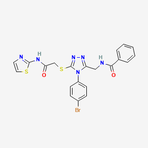 molecular formula C21H17BrN6O2S2 B2801626 N-((4-(4-bromophenyl)-5-((2-oxo-2-(thiazol-2-ylamino)ethyl)thio)-4H-1,2,4-triazol-3-yl)methyl)benzamide CAS No. 393839-52-6