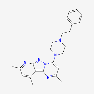 molecular formula C24H28N6 B2801637 2,8,10-三甲基-4-(4-苯乙基哌嗪-1-基)吡啶并[2',3':3,4]嘧啶并[1,5-a]嘧啶 CAS No. 896822-07-4
