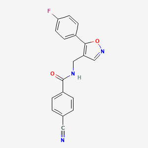 molecular formula C18H12FN3O2 B2801670 4-氰基-N-{[5-(4-氟苯基)-4-异噁唑基]甲基}苯甲酰胺 CAS No. 1775506-45-0