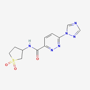 molecular formula C11H12N6O3S B2801673 N-(1,1-二氧代四氢噻吩-3-基)-6-(1H-1,2,4-三唑-1-基)吡啶并[3,4-d]嘧啶-3-甲酰胺 CAS No. 1448034-70-5