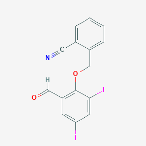molecular formula C15H9I2NO2 B2801677 2-[(2-Formyl-4,6-diiodophenoxy)methyl]benzonitrile CAS No. 872183-68-1