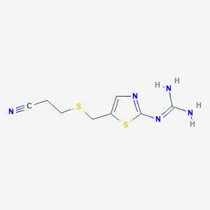 molecular formula C8H11N5S2 B2801679 1-(5-(((2-Cyanoethyl)thio)methyl)thiazol-2-yl)guanidine CAS No. 131184-89-9