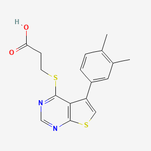 molecular formula C17H16N2O2S2 B2801693 3-{[5-(3,4-二甲基苯基)噻吩[2,3-d]嘧啶-4-基]硫基}丙酸 CAS No. 1181227-93-9