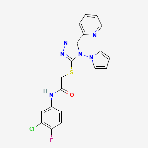 N-(3-chloro-4-fluorophenyl)-2-{[5-(pyridin-2-yl)-4-(1H-pyrrol-1-yl)-4H-1,2,4-triazol-3-yl]sulfanyl}acetamide