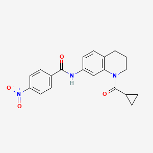 molecular formula C20H19N3O4 B2801747 N-[1-(环丙烷甲酰)-3,4-二氢-2H-喹啉-7-基]-4-硝基苯甲酰胺 CAS No. 898439-22-0