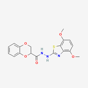 molecular formula C18H17N3O5S B2801766 N'-(4,7-dimethoxybenzo[d]thiazol-2-yl)-2,3-dihydrobenzo[b][1,4]dioxine-2-carbohydrazide CAS No. 851988-13-1