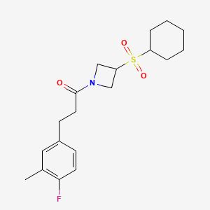 molecular formula C19H26FNO3S B2801788 1-(3-(环己磺酰)氮杂环丁烷-1-基)-3-(4-氟-3-甲基苯基)丙酮 CAS No. 1448065-82-4