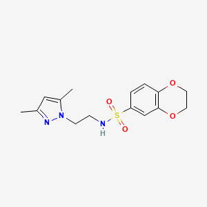 molecular formula C15H19N3O4S B2801795 N-(2-(3,5-二甲基-1H-吡唑-1-基)乙基)-2,3-二氢苯并[b][1,4]二氧杂环己烷-6-磺酰胺 CAS No. 1234928-83-6