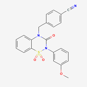 molecular formula C22H17N3O4S B2801810 4-((2-(3-甲氧基苯基)-1,1-二氧代-3-氧代-2H-苯并[e][1,2,4]噻二嗪-4(3H)-基)甲基)苯甲腈 CAS No. 896684-83-6