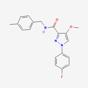 molecular formula C19H18FN3O2 B2801855 1-(4-fluorophenyl)-4-methoxy-N-(4-methylbenzyl)-1H-pyrazole-3-carboxamide CAS No. 1020454-81-2
