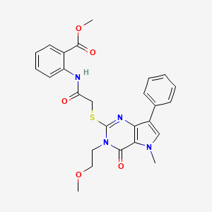 molecular formula C26H26N4O5S B2801858 methyl 2-(2-((3-(2-methoxyethyl)-5-methyl-4-oxo-7-phenyl-4,5-dihydro-3H-pyrrolo[3,2-d]pyrimidin-2-yl)thio)acetamido)benzoate CAS No. 1111982-32-1