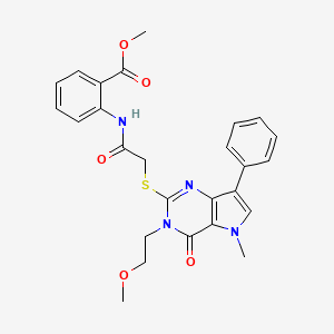 molecular formula C26H26N4O5S B2801858 methyl 2-(2-{[3-(2-methoxyethyl)-5-methyl-4-oxo-7-phenyl-3H,4H,5H-pyrrolo[3,2-d]pyrimidin-2-yl]sulfanyl}acetamido)benzoate CAS No. 1111982-32-1